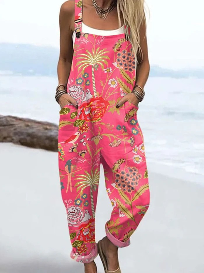 SkandiKlær | Jumpsuit med vintage blomster og kunsttrykk for kvinner